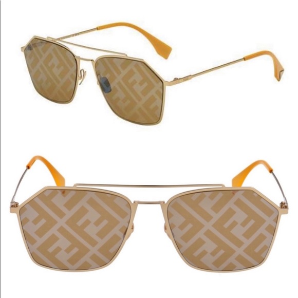 UNISEX FENDI MONOGRAM ANGULAR AVIATOR SUNGLASSES - Picture 2 of 16